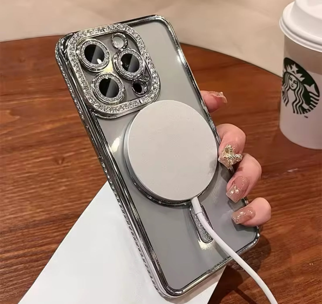 Funda magnética transparente Magsafe con diseño diamante - iPhone 15 Pro Max