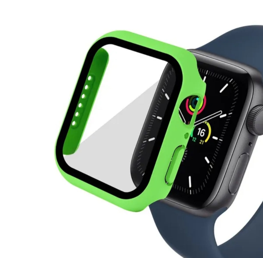 Cristal y funda para Apple Watch 9, 8, 7,6  45mm y 44 MM, cubierta protectora de pantalla, parachoques de borde recto